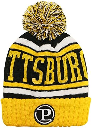 Pittsburgh Thick Warm Cuffed Beanie Winter Hat Cap with Pom and Patch One Size Adult BLACK/GOLD