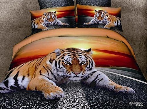 Home Textile 3d Oil Painting Bedding Sets Queen Size 4 Pcs Tiger Pattern Luxury Bedding Set 100% Cotton Quilt Duvet Cover Bed Sheet-tiger on Road