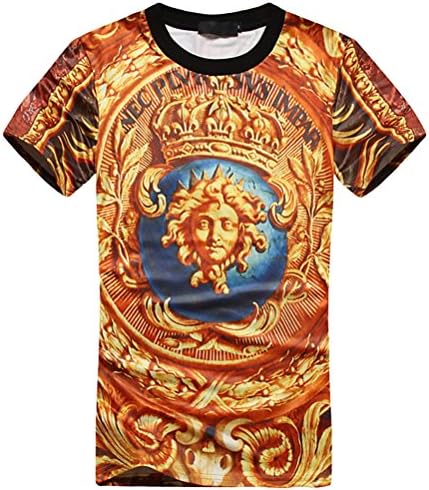 Phonex Mens Casual Round Neck Printing Anime Golden T Shirt Tops