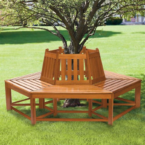BrylaneHome Half Wrap Wooden Tree Bench (WOOD,0)
