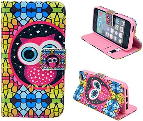 iPhone 5S Case,iPhone SE Case, Welity Cartoon Colorful Cute Owl Graphic PU Leather Wallet Case with Cash &amp; Credit ID Card Slots for Apple iPhone 5S/SE/5G