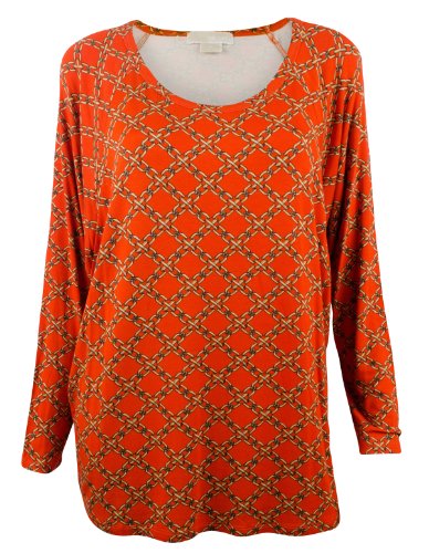 Michael Kors Women's Plus Size 3/4 Sleeve Round Neck Top-OrangeSpice-3X