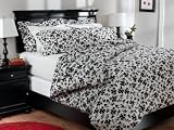 Pinzon 160-Gram Printed Flannel Full/Queen Duvet Cover, Black Floral