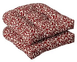 Pack of 2 Outdoor Furniture Wicker Chair Seat Cushions - Sangria Damask