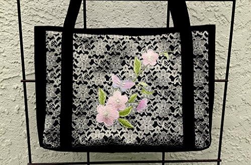 Velvet Handbag With Lace And Applique