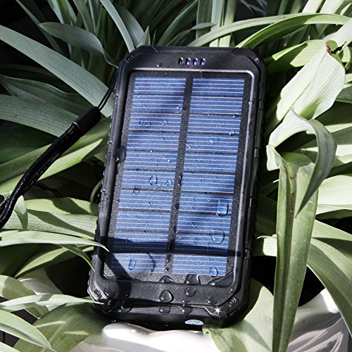 Solar Charger, Power Bank 10000mAh Portable Rugged Shockproof Dual USB Solar Battery Charger Solar Power Charger Backup External Battery Power Pack Constructed with a Solar Panel for Emergency Charging For iPhone 6 Plus 5S 5C 5 4S, iPod 5 4, Galaxy S6 S6 Edge S5 S4 S3 Note 4 3, LG G3, Nexus, HTC One M9, Gopro Camera, GPS and More (Black)