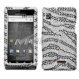 Motorola Droid A855 Black Zebra Skin Diamante Protector Cover Full Rhinesto ....