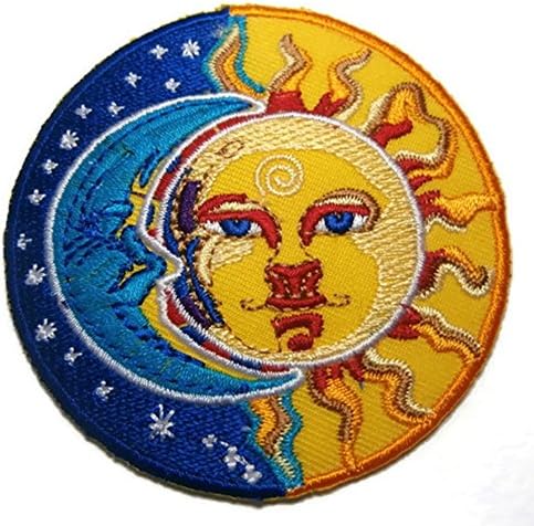Moon and Sun Patch Embroidered Applique Sew Iron On Patches, Green