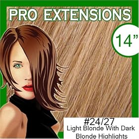 Pro Extensions 14 X 39 #24/27 Light Blonde with Dark Blonde Highlights 100% Clip on in Human Hair Extensions Pro Extensions 14