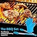 Heat Resistant Grilling BBQ Useful 2pc Set, Silicone Glove for Cooking, Baking, Smoking & Potholder, Unisex Size and Silicone Stainless Steel Kitchen Food Cooking 12 Inch Tongs, Best Gift (Blue)