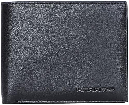 Harrms mans Genuine Leather Bifold Wallets for men with Ltalian Cowhide (One Size, BLACK-H321014)