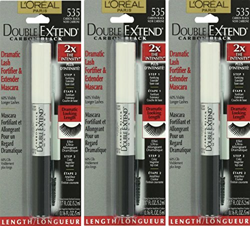 Pack of 3 LOreal Paris Double Extend Mascara, 535 Carbon Black, 0.33 Ounces