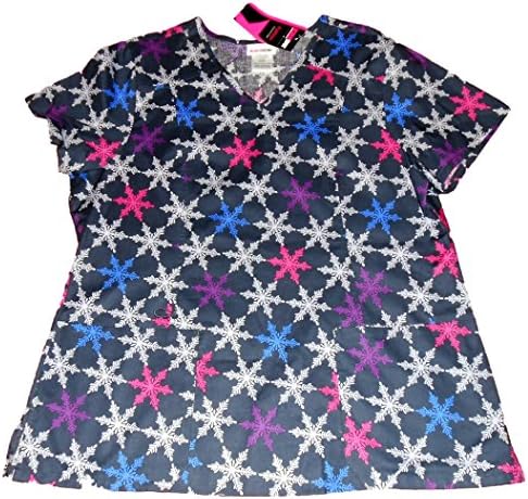 ScrubStar Scrub Top, Medium, Gray Snowflake Design, Fashion Collection