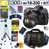 Nikon D300s 12MP CMOS Digital SLR Camera with Sigma AF 18-200mm f/3.5-6.3 DC OS (Optical Stabilizer) Zoom Lens + 16GB Deluxe Accessory Kit