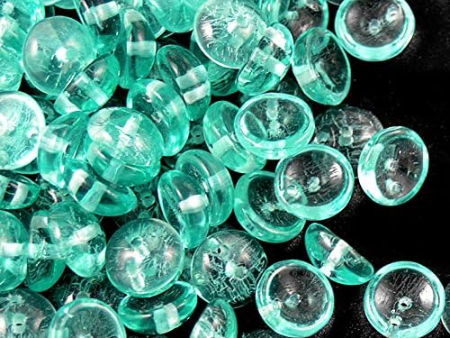 30pcs Piggy -Czech Glass Two-holes Pressed Beads, Dome-shaped 4x8 mm Light Aqua