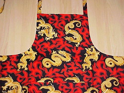 Handmade Red Flames and Dragon Print Apron