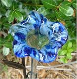 Outdoor Living : Blue Hand Blown Glass Hummingbird/Butterfly Feeder with Wrought Iron Garden Stake