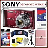 Sony DSCW370 RED DSC-W370 14.1MP Digital Camera with 7x Wide Angle Optical Zoom with Steady Shot Image Stabilization and 3.0-inch Clear Photo LCD in Red + 8GB Deluxe Accessory Kit