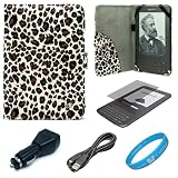 Leopard Pattern Design Protective Portfolio Nylon Carrying Case Cover for Amazon Kindle 3rd Generation Wireless Reading Device 3G Wi-Fi 6 inch LCD Display + Clear Screen Protector Guard for Kindle 3 Wifi + USB Car Charger + Micro USB Data Cable + SumacLife TM Wisdom Courage Wristband