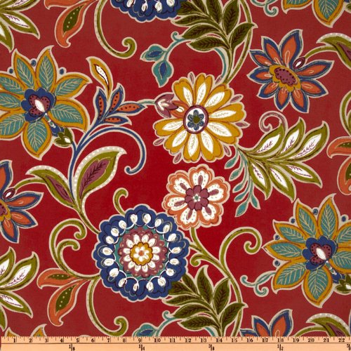 Richloom Solarium Outdoor Alinea Floral Pompeii Red Fabric By The Yard