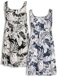 Empire Waist Drawstring Dress - Fancy Garden Square Neck Hawaiian Aloha Slip-Over-The-Head Short Tank Dress