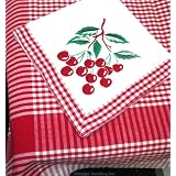 Gingham Vintage Cherries Tablecloth & Napkins Set