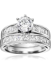 Platinum-Plated Sterling Silver and Cubic Zirconia Bridal Set