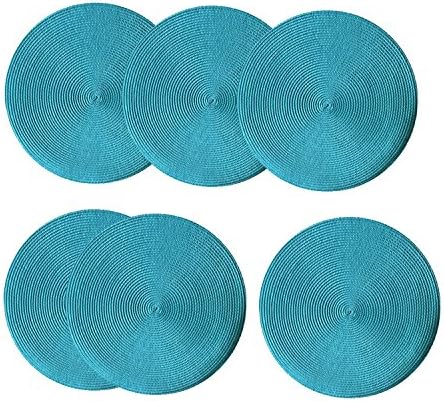 Ihome Fashion Round 15-Inch Woven Placemats,Heat Insulation Stain-resistant Placemats,Set of 6,Turquoise