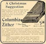 1901 Vintage Ad Columbia Zither Music Phonoharp 152 Liverpool St Boston Mass - Original Print Ad
