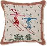 Ski Jumpers Christmas Needlepoint Holiday Pillow. Free Shipping!