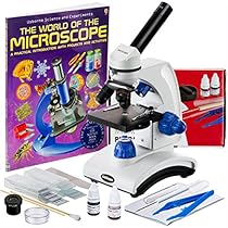 AmScope M162C-2L-WM-SP14 40X-1000X Dual Light Glass Lens Metal Frame Student Microscope with Slides, Tools and Book

