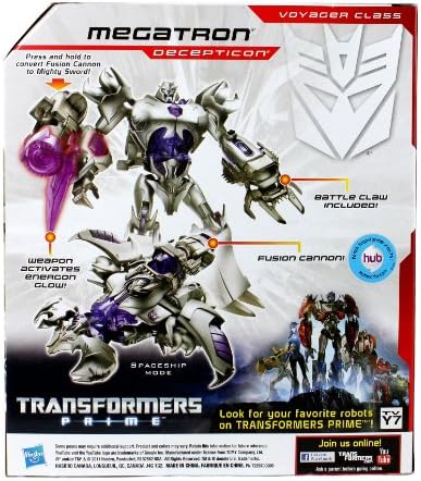 Hasbro Year 2011 Transformers Robots in Disguise Prime Series 1 Voyager Class 7 Inch Tall Robot Action Figure #2 - Decepticon MEGATRON with Battle Claw and Fusion Cannon that Convert to Glowing Mighty Sword (Vehicle Mode: Spaceship)