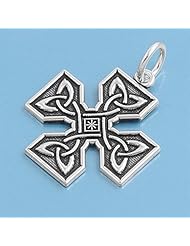 Sterling Silver Vintage Iron Cross Pendant Oxidized Christian Faith Charm 25mm with 1.3mm Curb Chain
