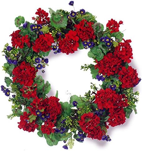 Jane Seymour Botanicals 24 in. Geranium and Wild Button Unlit Wreath