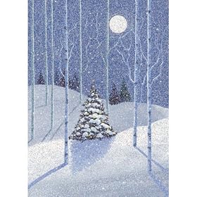 Solitary Glitter Tree Boxed Christmas Cards - 40 ct