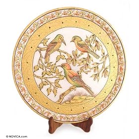 Marble plate, 'Golden Birds'