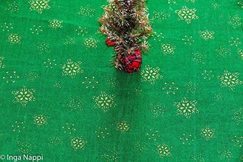Green Christmas round burlap tablecloth