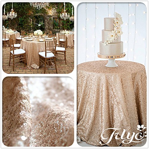 TRLYC New Listing !!! Champagne Round Sparkly Sequin Tablecloth 72" - 196'' Round for Wedding/Dessert Table (108")