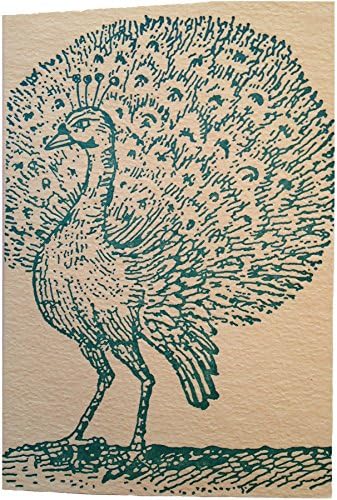 Letterpress Notecards Handprinted in the USA - Six Blank Cards and Envelopes (Peacock)