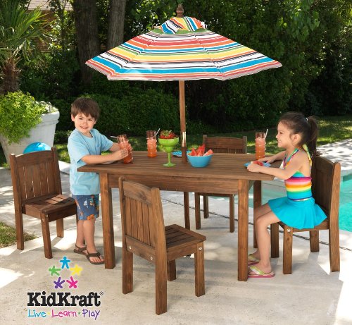 Kidkraft Table and Stacking Chairs with Striped Umbrella