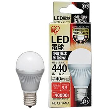 【クリックで詳細表示】アイリスオーヤマ LED電球 40w相当 小形 広配光 電球色 440lm LDA6L-G-E17-V1： ホーム＆キッチン