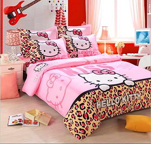 Hello Kitty 4 Piece Bed In A Bag Bedding Set Girl BedClothes Duvet Comforter Cover Cartoon Pattern Pillowcase (KISS)