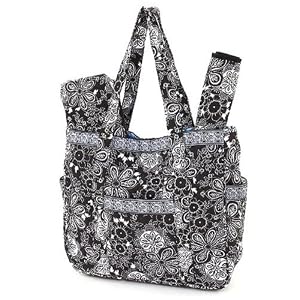 Belvah Quilted Flower Print 3pc Diaper Bag (Black/ White)