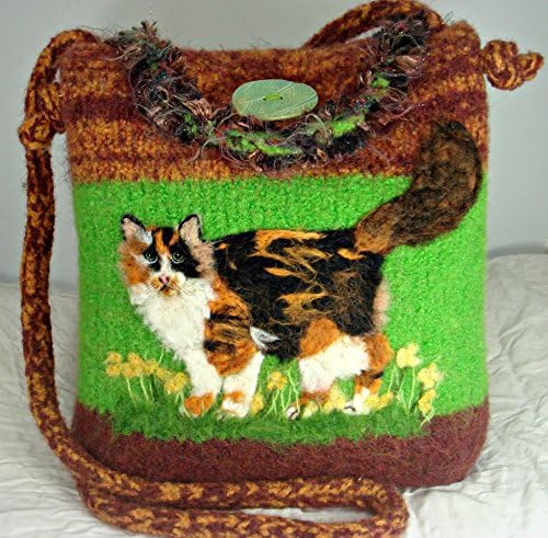 Calico Cat Felted Purse, Felted Handbag, Calico Cat, Cat Art, Needle Felt Cat
