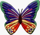 Beautiful Butterfly in Primary Colors (Red, Orange, Yellow, Green, Blue, Purple & Black) - Embroidered Iron On or Sew On Patch