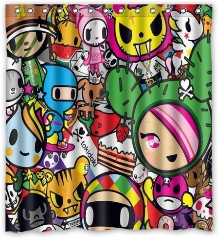 Colorful Tokidoki Custom Waterproof Bathroom Shower Curtain 66" x 72" with 12 holes showercurtains#406 by Yaya Smart Mall