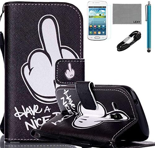 Samsung Galaxy S3 Mini i8190 Case, LEXY PU Leather Case with Credit ID Cards Holders & Stand for Samsung Galaxy S3 Mini i8190 with 9H Glass Screen Protector, V8 USB Cable and Stylus (Have A Nice Day)