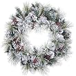 24" Flocked American Pine Artificial Christmas Wreath with Berries & Pine Cones