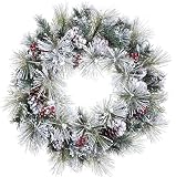 24" Flocked American Pine Artificial Christmas Wreath with Berries & Pine Cones
