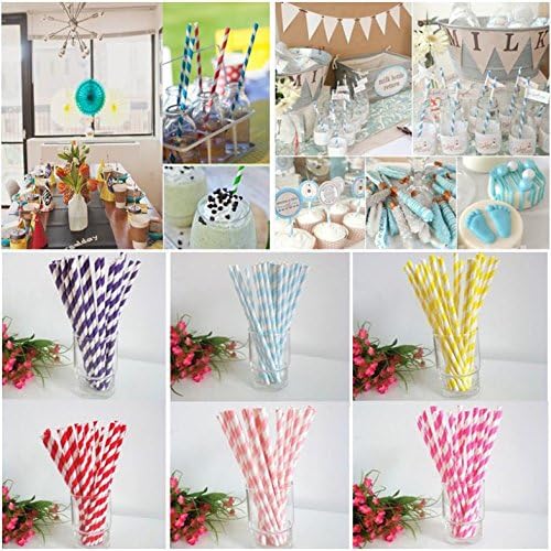 25pcs/pack Colorful Paper Drinking Straws Striped Wedding Birthday Party